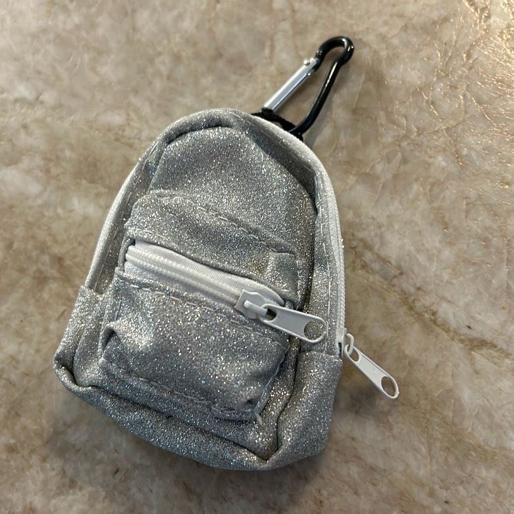 Mini Silver Metallic Backpack Keychain - Picture 5 of 5
